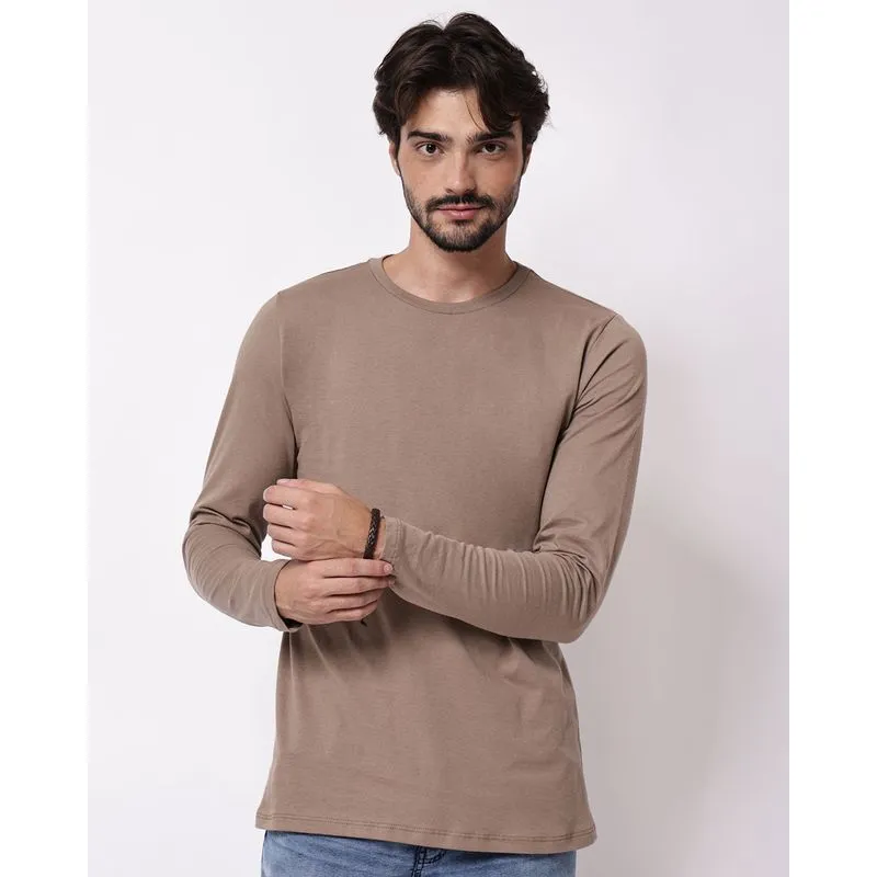 Camiseta Masculina Algodão Básica Manga Longa Bege M