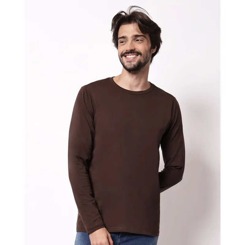 Camiseta Masculina Algodão Básica Manga Longa Marrom GG