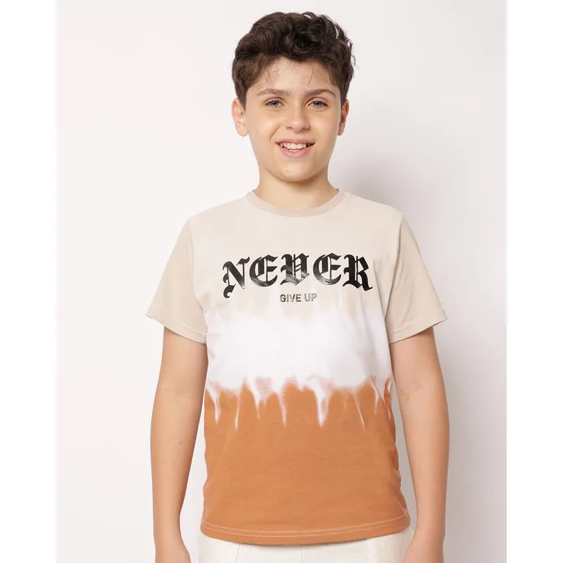 Camiseta Juvenil Algodão Degradê com Estampa Never Give Up Bege 16