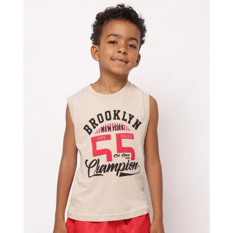 Regata Infantil Algodão Estampa Brooklyn Bege 4