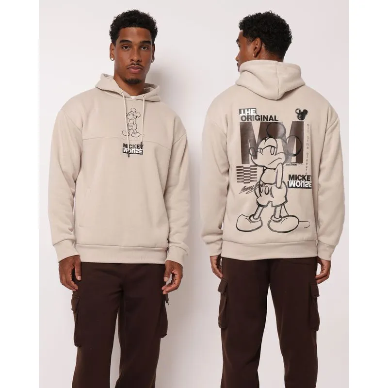 Blusão Moletom Masculino Disney Mickey Estampa Frente e Costas Bege G