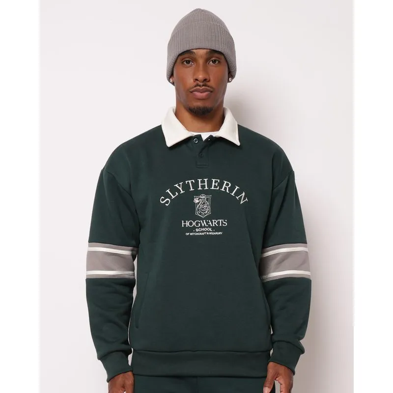 Blusão Moletom Masculino Harry Potter Gola Polo com Bolsos Verde M