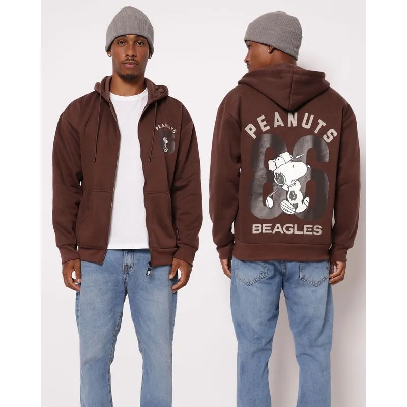 Jaqueta Moletom Masculina Snoopy Frente e Costas Marrom P