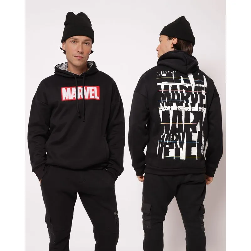 Blusão Moletom Masculino Marvel Frente e Costas com Capuz Preto M