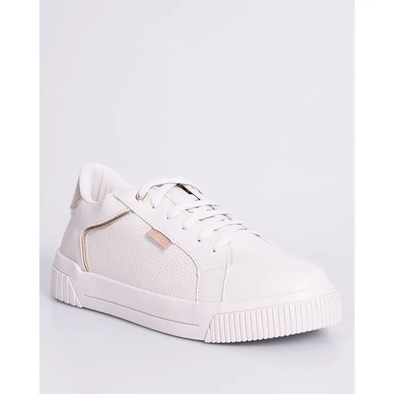 Tênis Feminino Izalu Casual com Recortes Dourados Off White 36