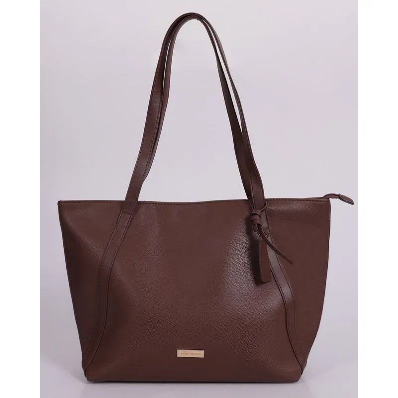 Bolsa Feminina Tote Bag com Aplicação Minimalista Dourada Marrom UN