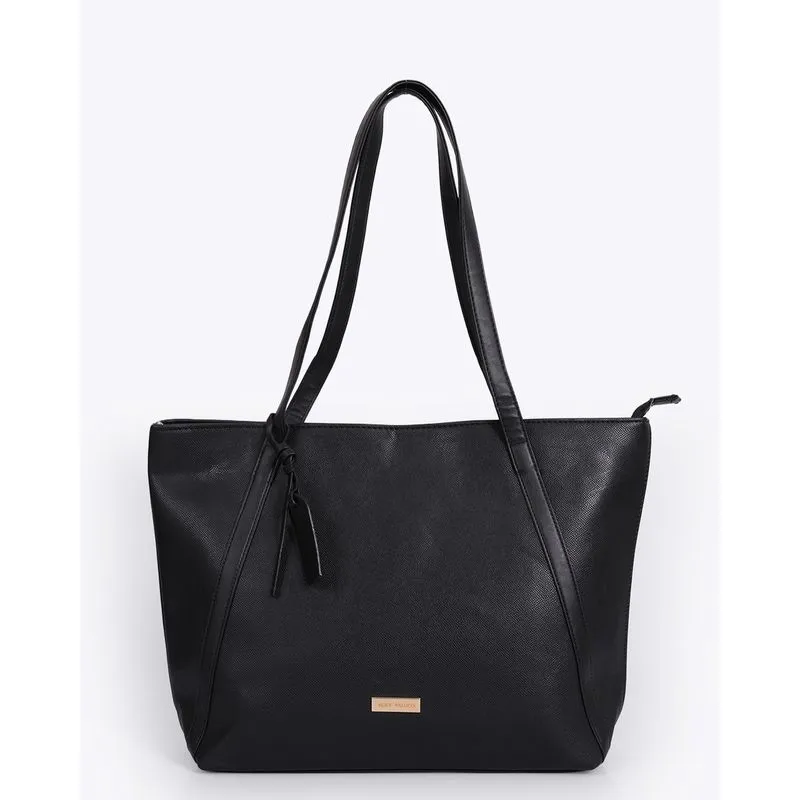 Bolsa Feminina Tote Bag com Aplicação Minimalista Dourada Preta UN