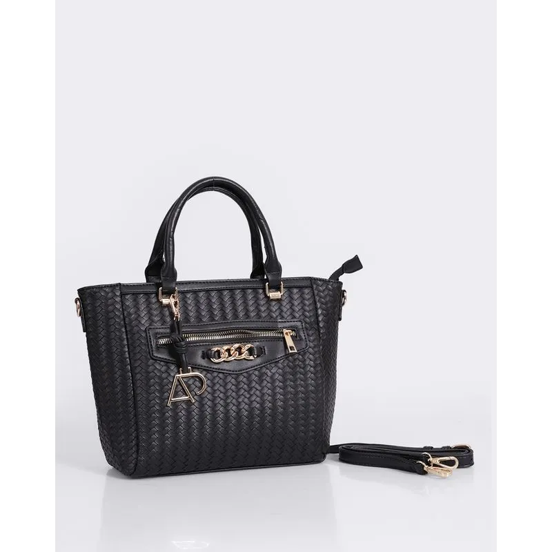 Bolsa Feminina com Aplicação Dourada Preta UN