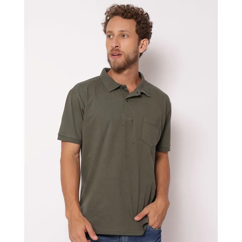 Camisa Polo Masculina Algodão Lisa com Bolso Verde M