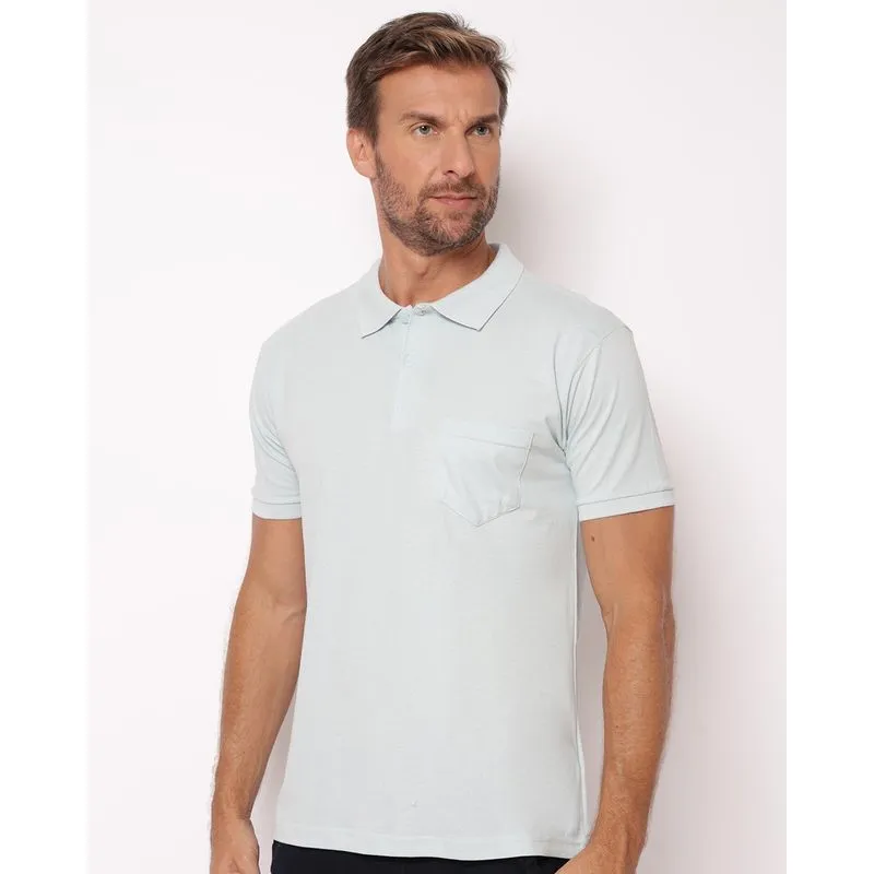 Camisa Polo Masculina Algodão com Bolso Azul Claro G