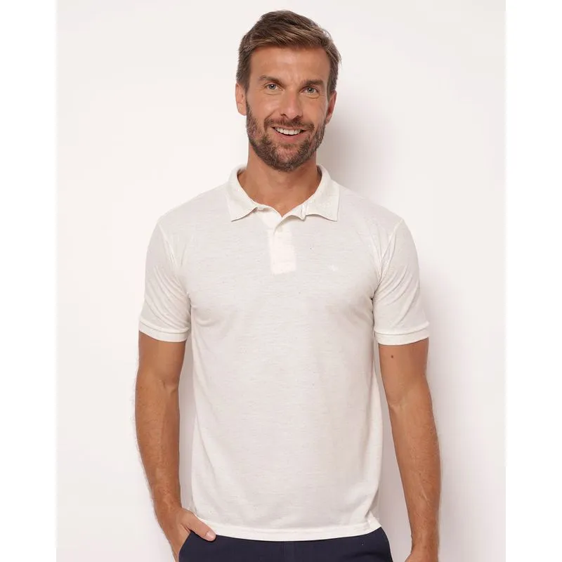 Camisa Polo Masculina Manga Curta Linho Off White XG