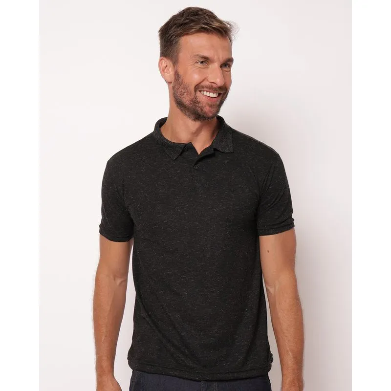 Camisa Polo Masculina Manga Curta Linho Preta PP