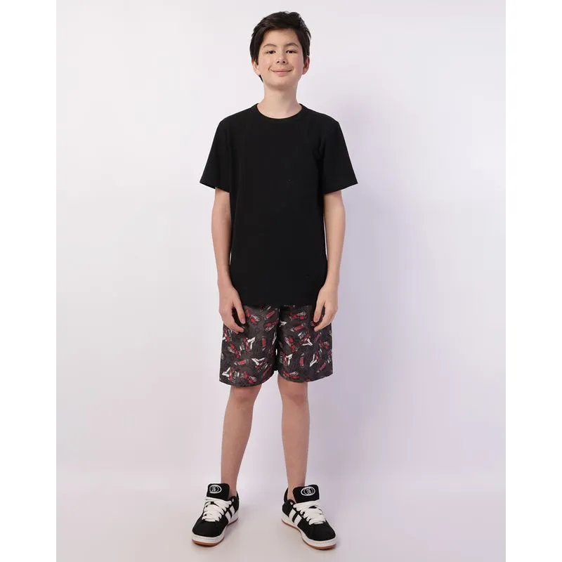 Bermuda Juvenil Reta Estampada Skate Cinza 14