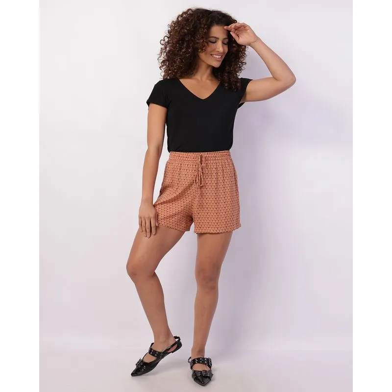 Short Feminino Curto Viscose Berry & Co. Estampado Marrom GG