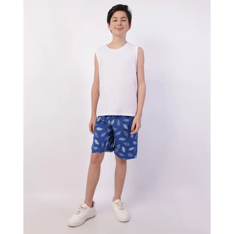 Bermuda Juvenil Reta Estampada Folhagem Azul 14