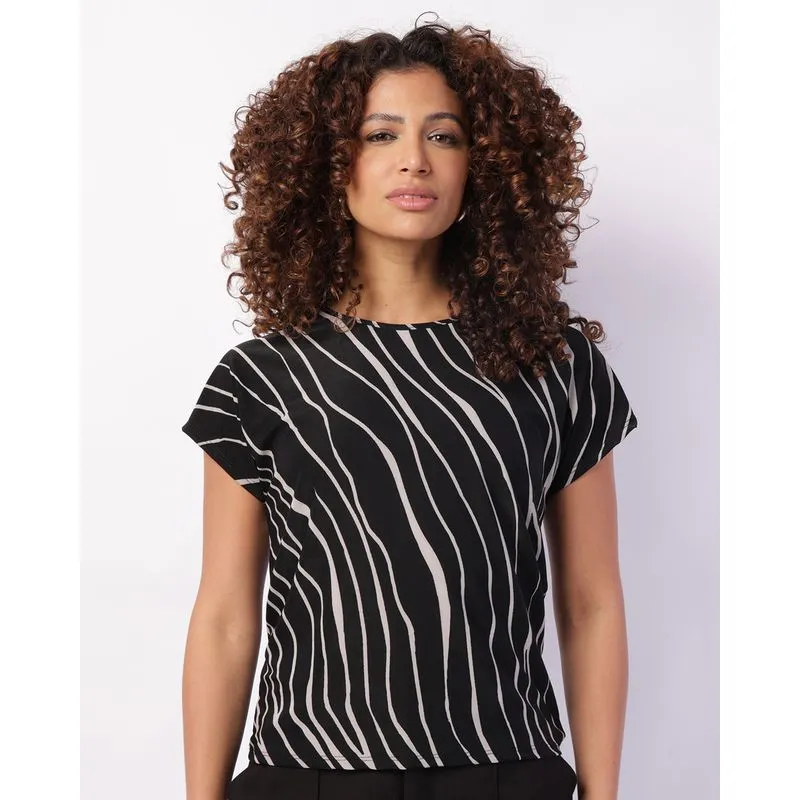 Blusa Feminina Liganete Estampada Manga Curta Preta G