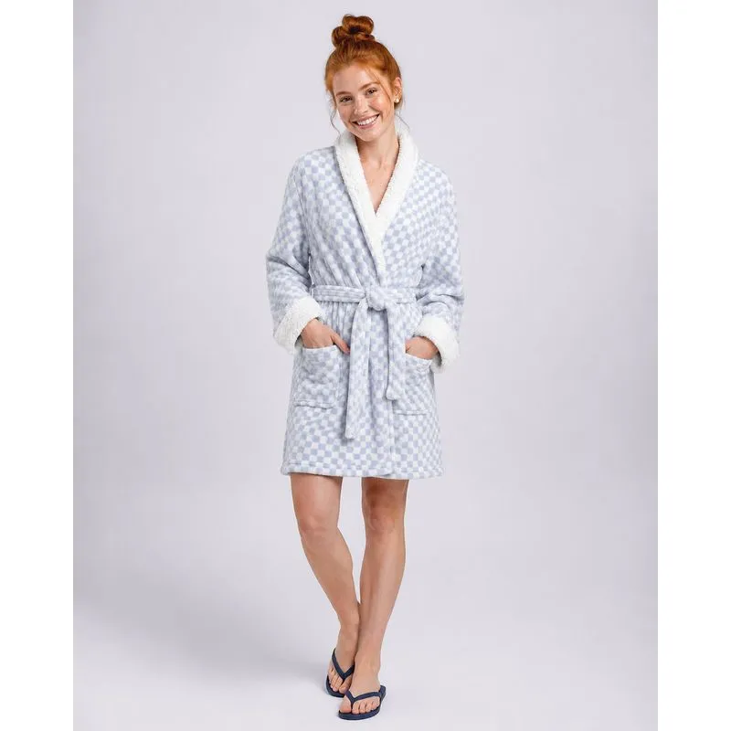 Roupão Kimono Plumagem com Sherpa Estampa Xadrez Azul GG