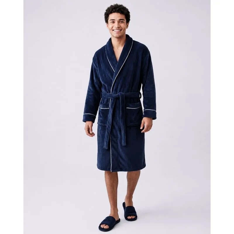 Roupão Kimono Plumagem Fleece com Vivo Marinho P