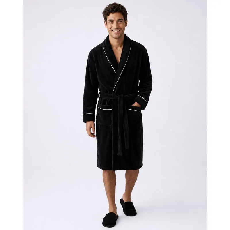 Roupão Kimono Plumagem Fleece com Vivo Preto M