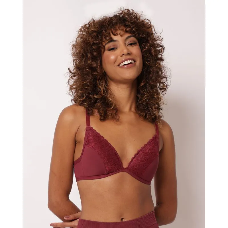 Sutiã Feminino com Base e Bojo Renda Vinho 46