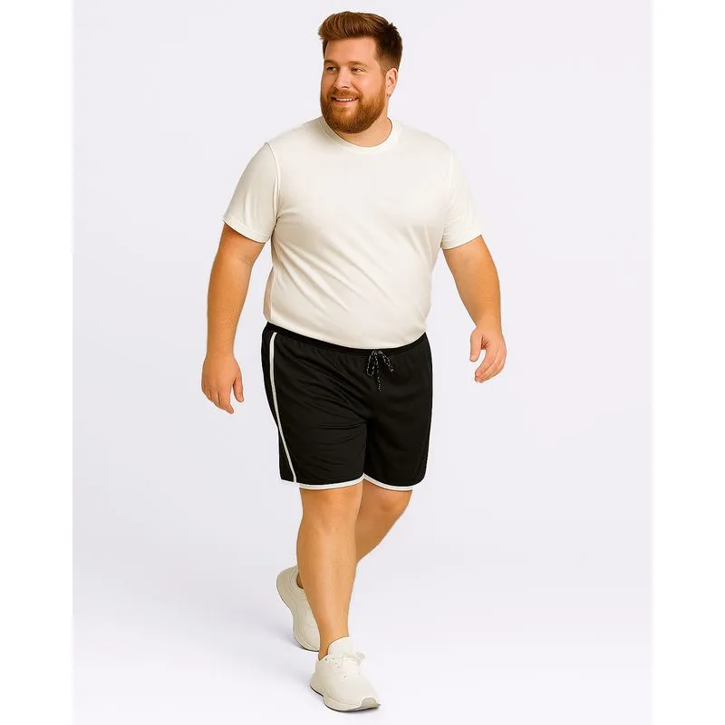 Bermuda Esportiva Plus Size Masculina com Listras Preta G2