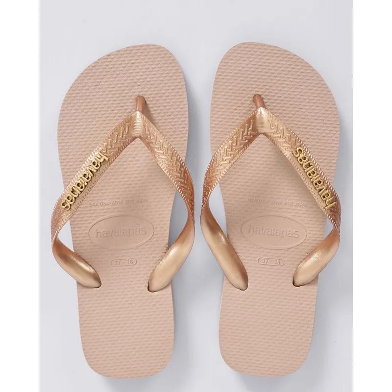 Chinelo Havaianas Feminina Top Logo Metálico Dourado 39/40