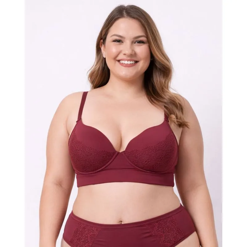 Sutiã Plus Size Feminino com Base e Bojo Renda Vinho 50