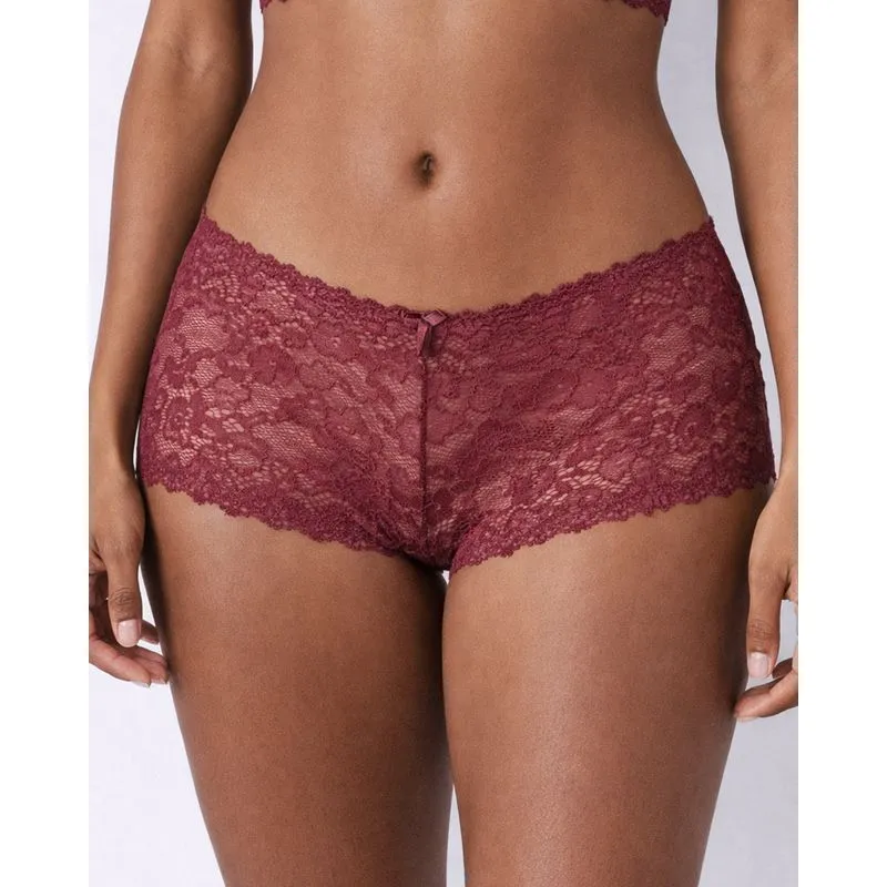 Calcinha Feminina Caleçon Renda com Lacinho Vinho GG
