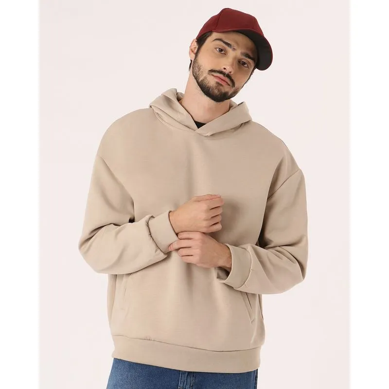 Blusão Moletom Oversized com Capuz Bege PP