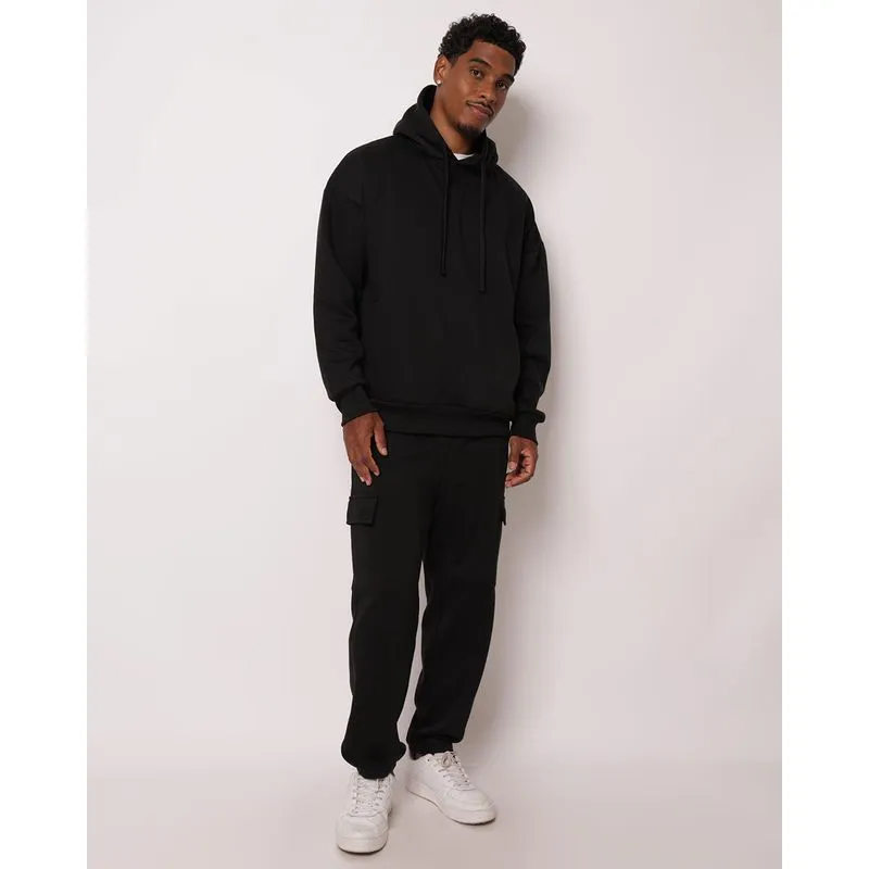 Calça Moletom Masculina Oversized com Bolsos Cargo Preta G