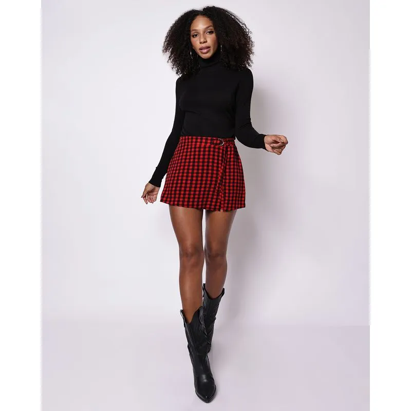 Short Saia Feminino Berry & Co. Xadrez Vermelha UN