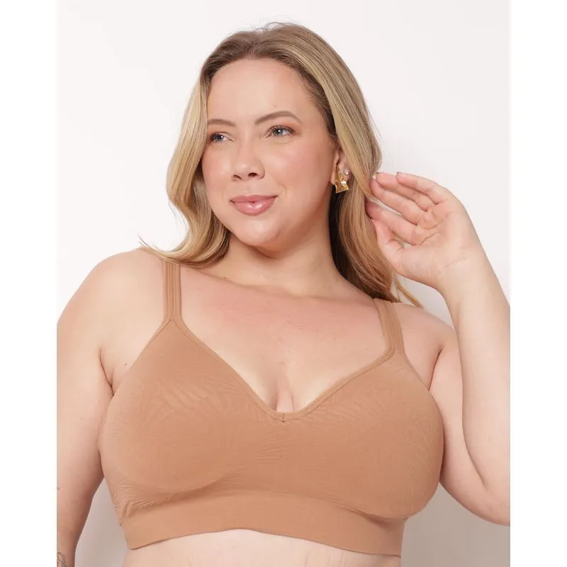Sutiã Plus Size Jacquard com Bojo e Alças Bege 44