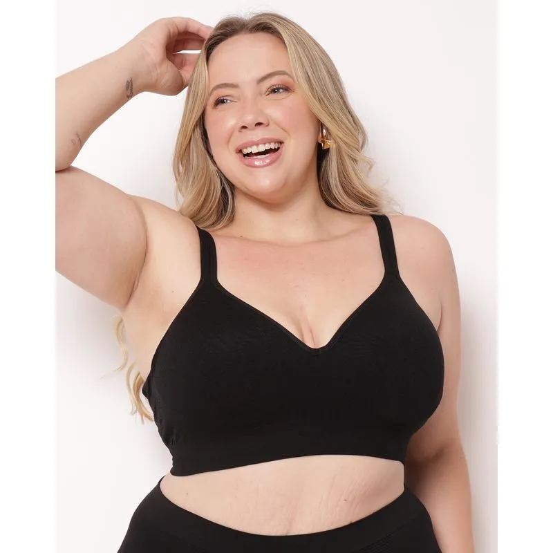 Sutiã Plus Size Jacquard com Bojo e Alças Preto 52