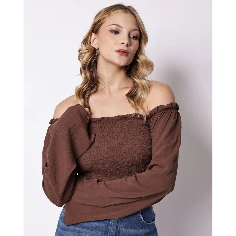 Blusa Feminina Berry & Co. Ciganinha Viscose Lastex Marrom M