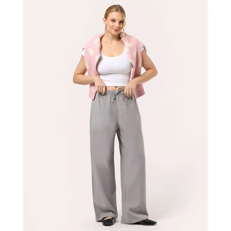 Calça Feminina Berry & Co. Alfaiataria Pantalona Cinza GG