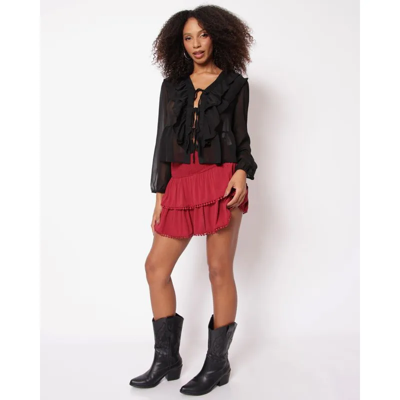 Saia Feminina Berry & Co. Babado Viscose Vinho P
