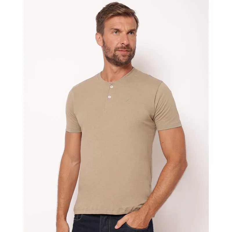 Camiseta Masculina Algodão com Botões Manga Curta Bege G