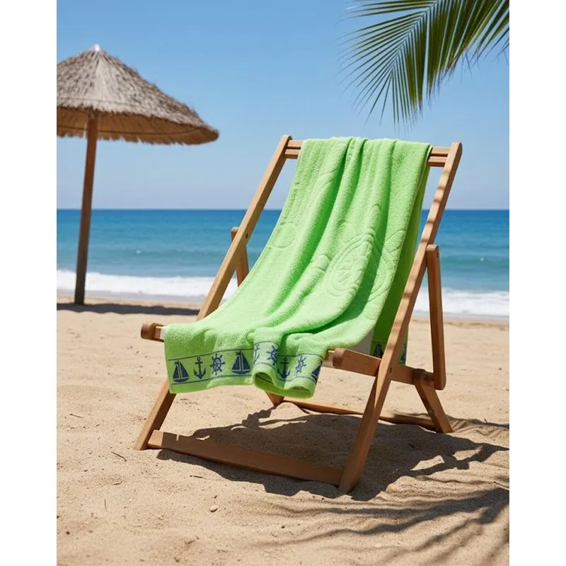 Toalha de Praia Algodão 78cm x 160cm Bordado Verde UN