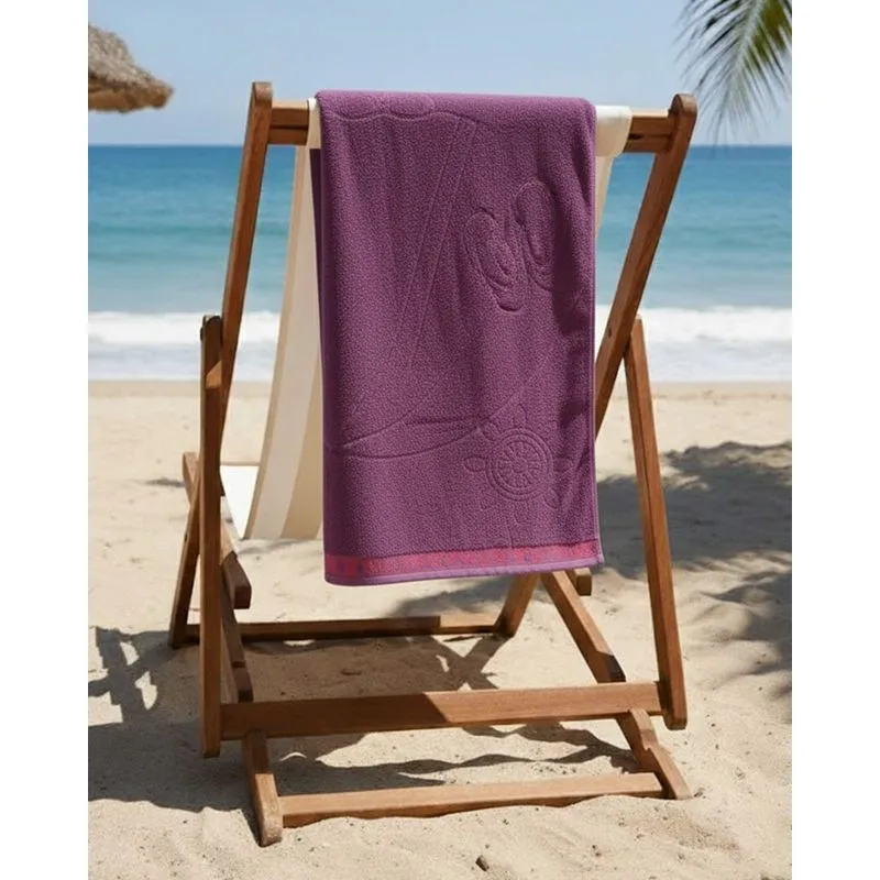 Toalha de Praia Algodão 78cm x 160cm Bordado Roxo UN
