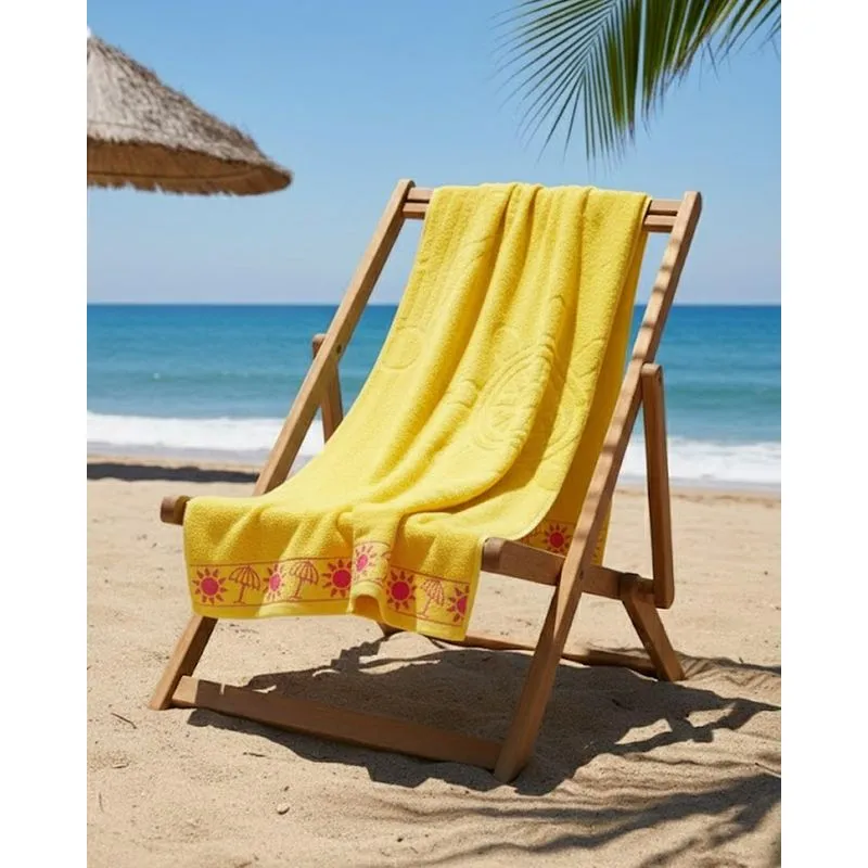Toalha de Praia Algodão 78cm x 160cm Bordado Amarela UN