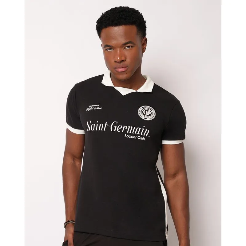 Camisa Polo Masculina com Estampa Frontal Preta P