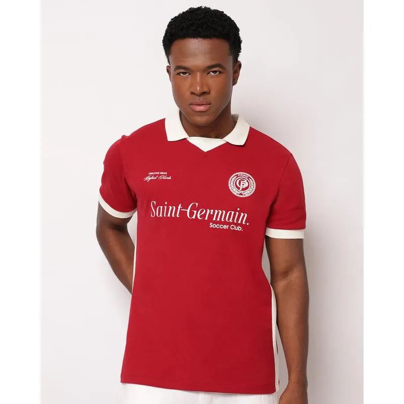 Camisa Polo Masculina com Estampa Frontal Vermelha M