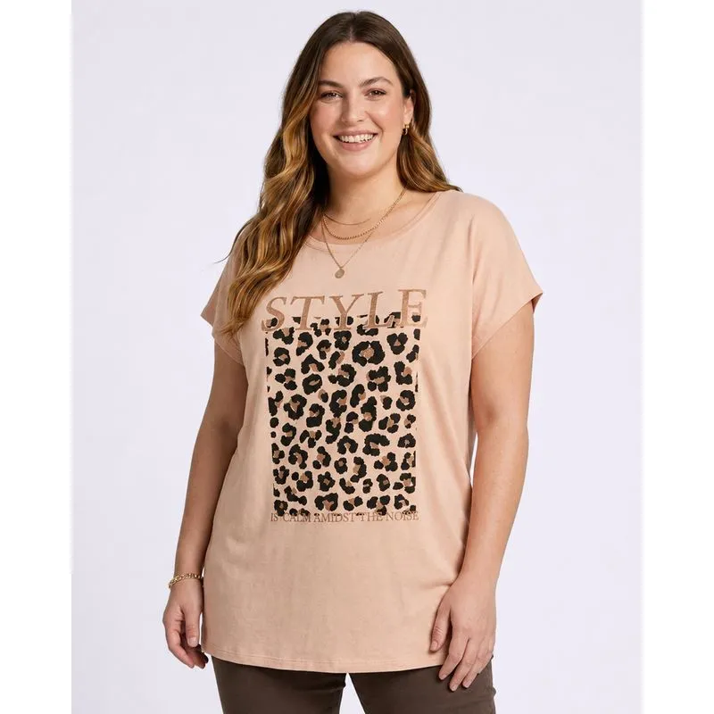 Blusa Feminina Plus Size Estampa Animal Print Bege G3