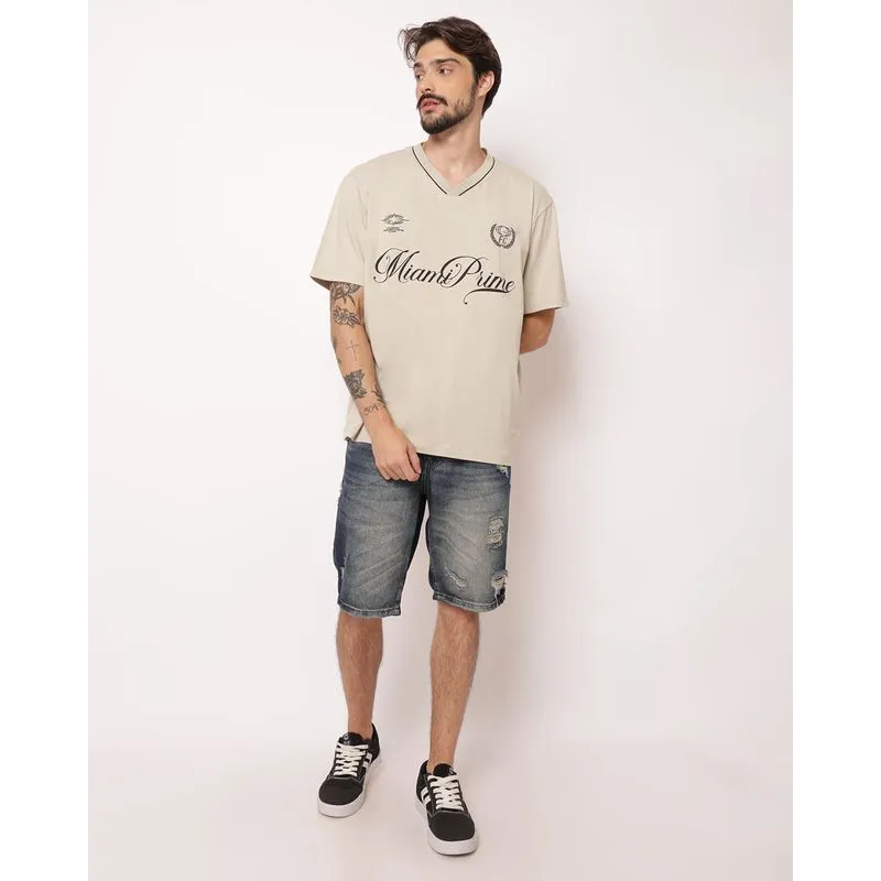 Bermuda Jeans Masculina Reta Delavê Destroyed Azul 38
