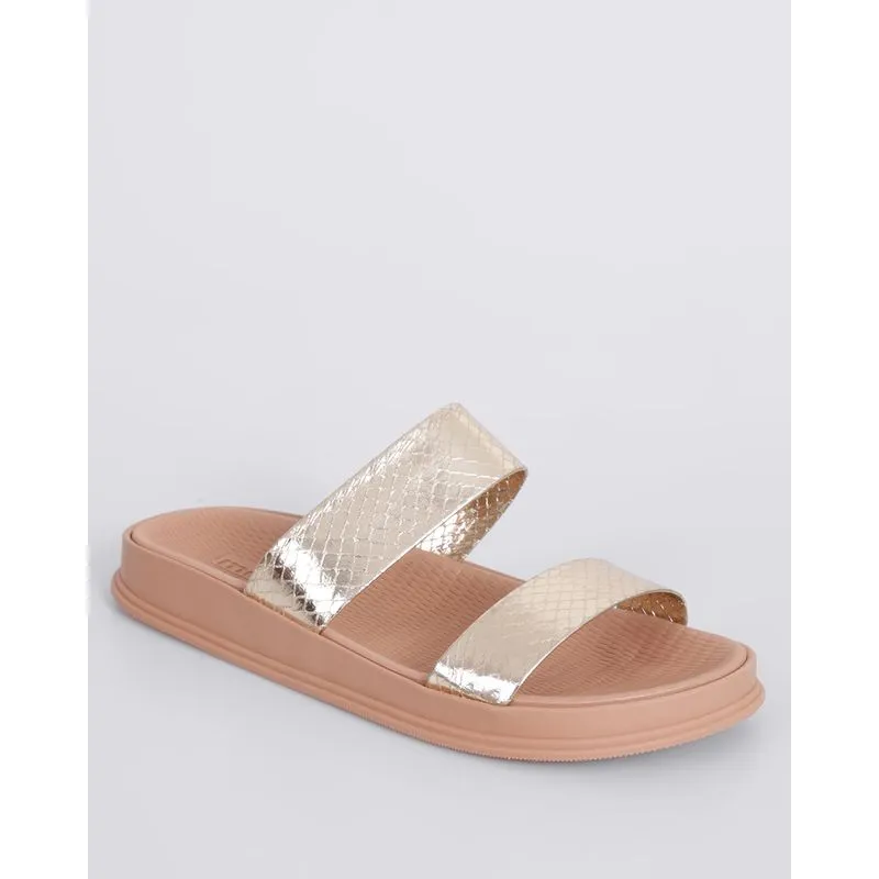 Sandália Feminina Flatform Moleca Tiras Texturizadas Dourada 40