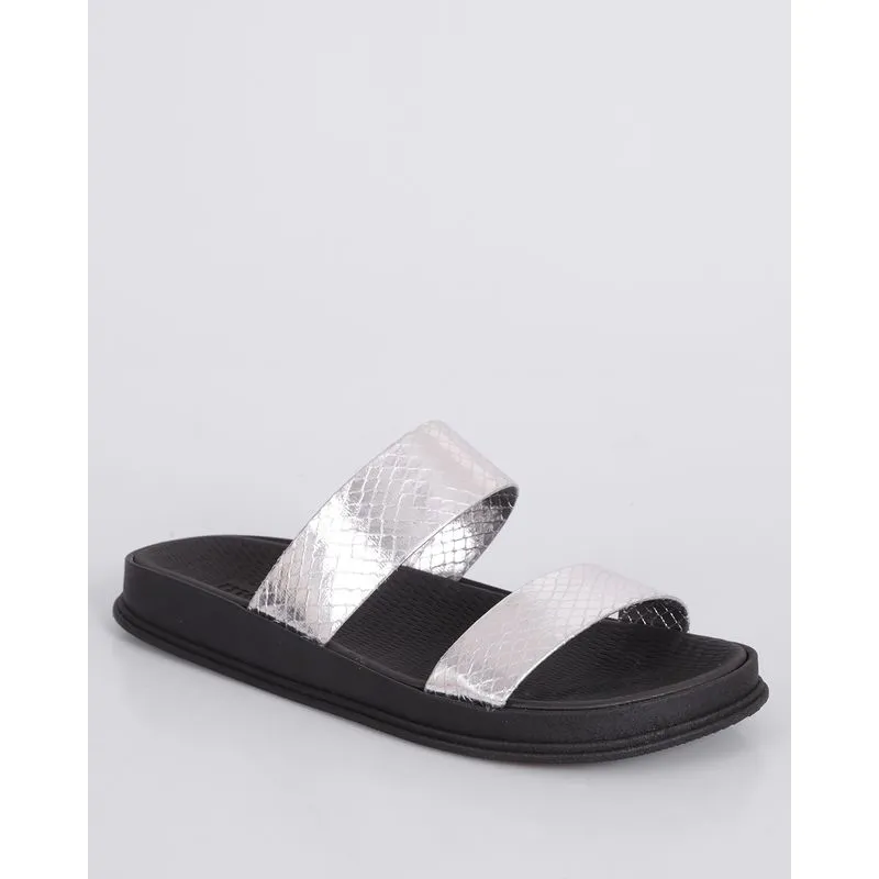 Sandália Feminina Flatform Moleca Tiras Texturizadas Prateada 39