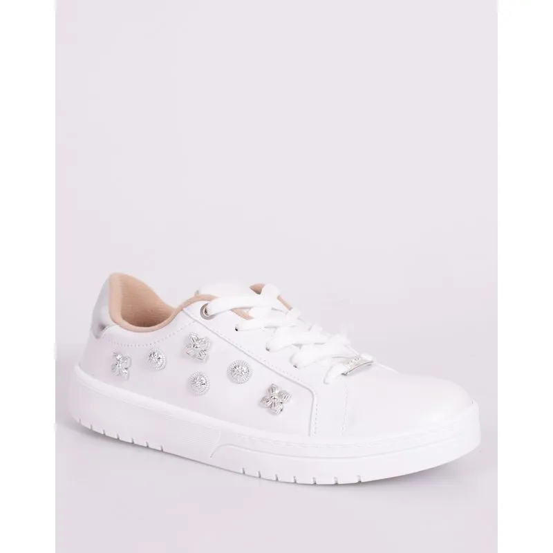 Tênis Feminino Casual Moleca com Pingentes Branco 34