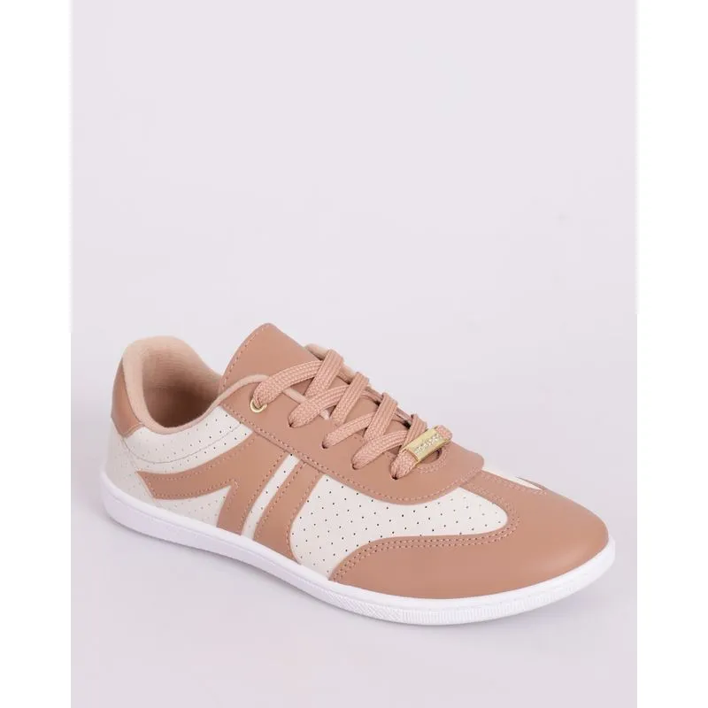Tênis Feminino Moleca Nobuck Microperfurado com Recortes Bege 36