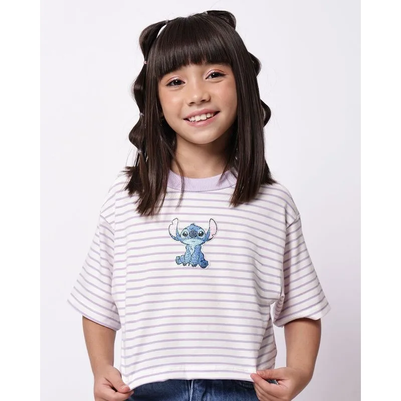 Blusa Cropped Infantil Listrada Disney Stitch Lilás 12