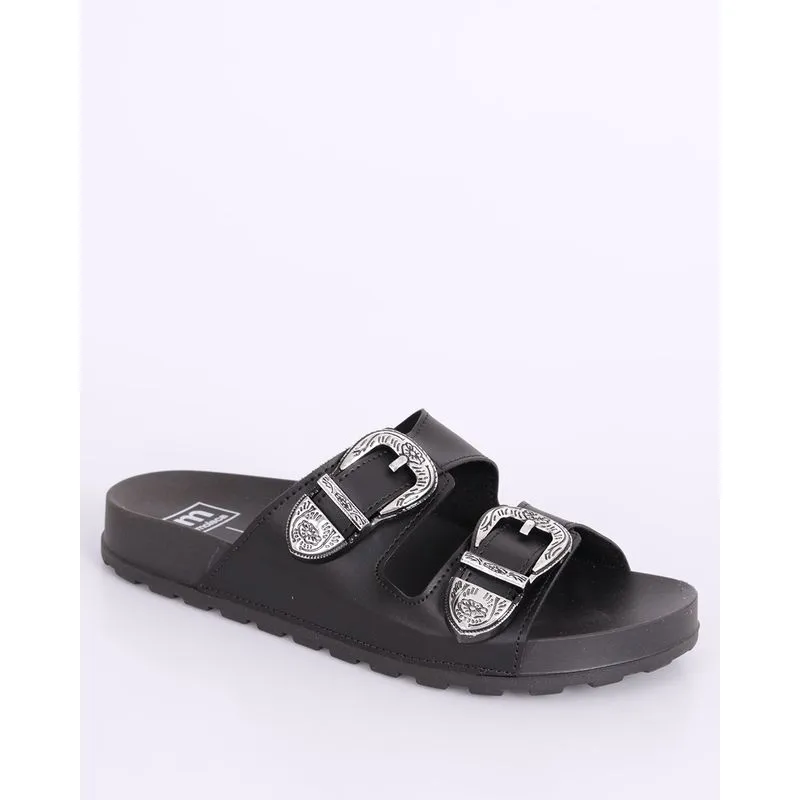 Sandália Feminina Moleca Rasteira Birken com Aviamento Preta 37